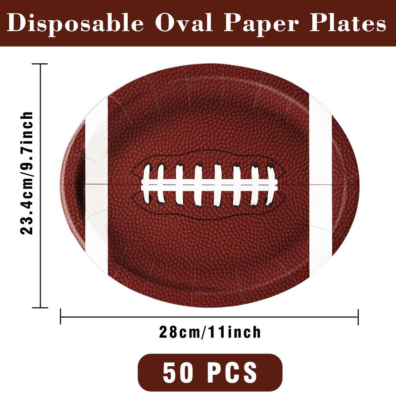 LINHAXM 50PCS Football Plates, Large 9 x 11 inch Football Shaped Disposable Paper Plates for Football Birthday & Tailgate Party Decorations - Image 2