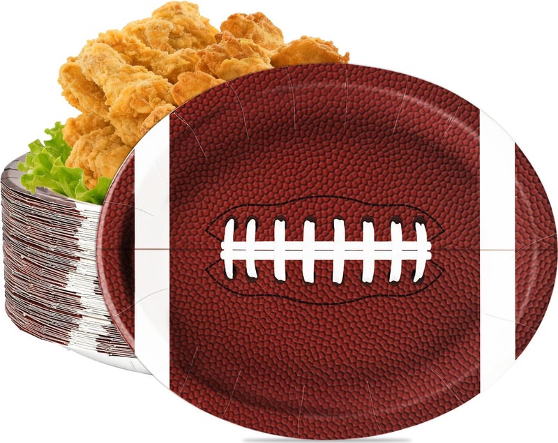 LINHAXM 50PCS Football Plates, Large 9 x 11 inch Football Shaped Disposable Paper Plates for Football Birthday & Tailgate Party Decorations - Image 1