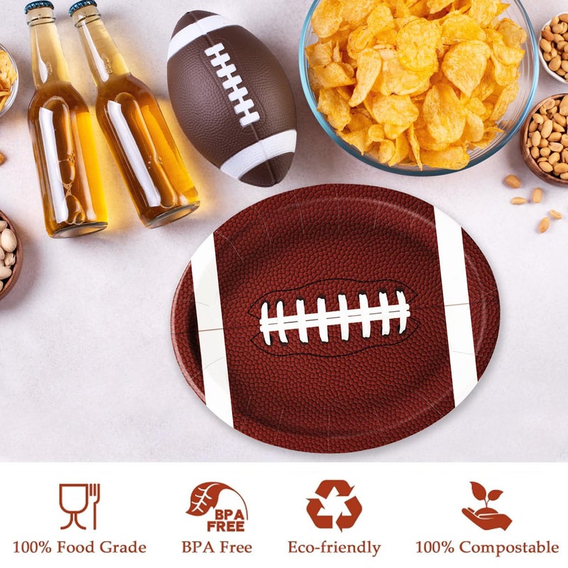 LINHAXM 50PCS Football Plates, Large 9 x 11 inch Football Shaped Disposable Paper Plates for Football Birthday & Tailgate Party Decorations - Image 3