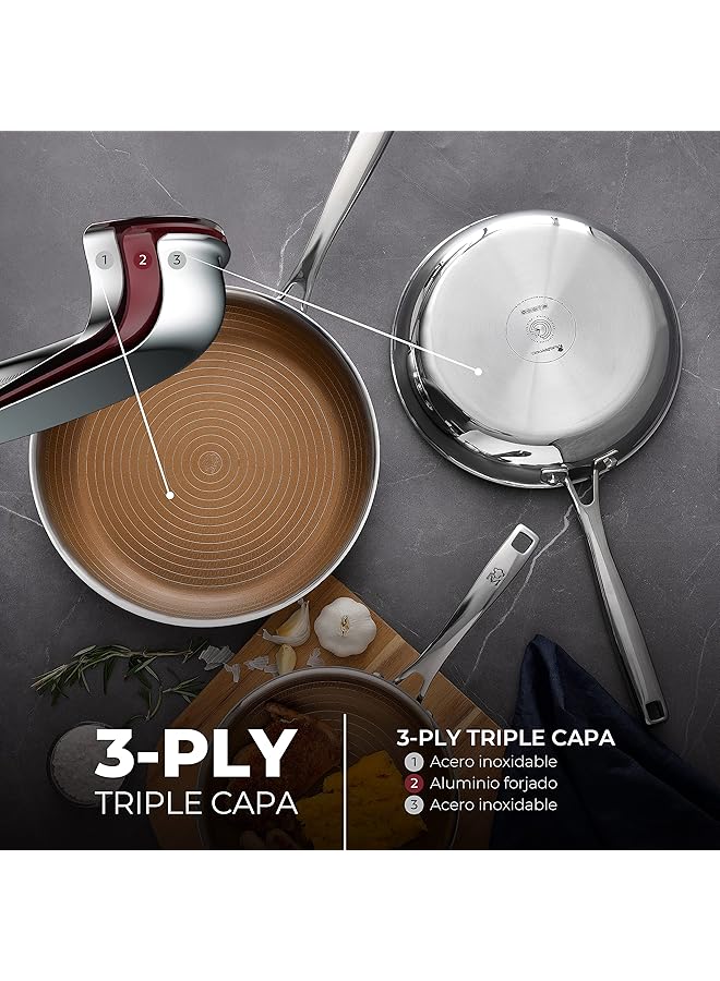 MasterPro Giro 3 | Non Stick Frying Pan 24 Cm | Triple Layer Stainless Steel And Aluminium | Has Ergonomic Handle | Stainless Steel Frying Pan | For All Types Of Kitchens - Image 3