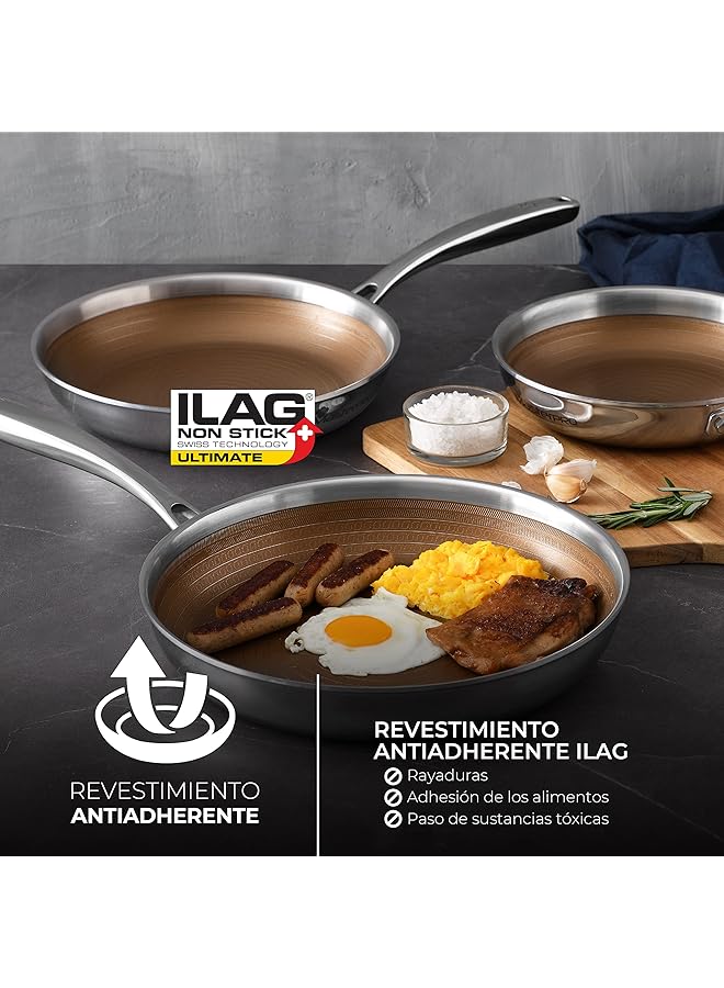 MasterPro Giro 3 | Non Stick Frying Pan 24 Cm | Triple Layer Stainless Steel And Aluminium | Has Ergonomic Handle | Stainless Steel Frying Pan | For All Types Of Kitchens - Image 4
