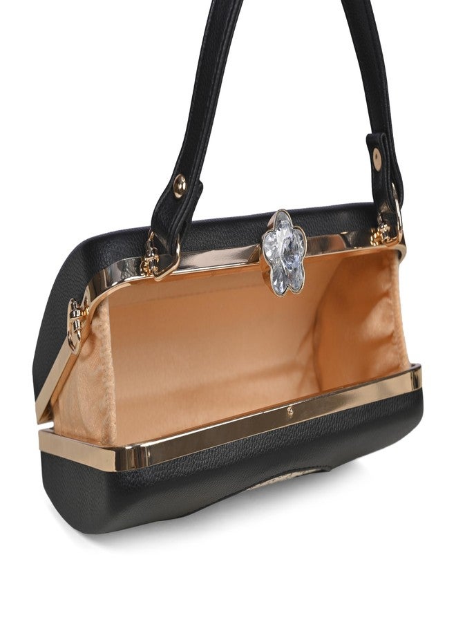 JI ACCESSORIES Elegant Vintage-Inspired Handbag with Intricate Golden Floral Mandala Embossing, Premium Finishing, and - Perfect for Parties, Weddings & Special Occasions (BLACK) - Image 4