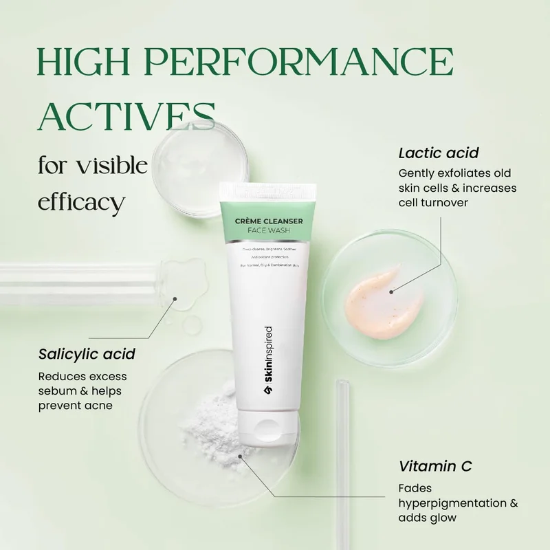 Skininspired  SkinInspired Creme Facewash | Face Wash for Deep Cleansing | Advanced Skin Brightening Face Cleanser | For Normal, Oily & Combination Skin | Suitable For Men & Women (70 ml)  | Best Price UAE