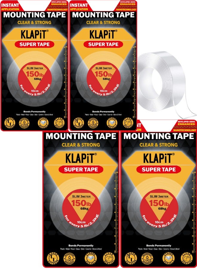 KLAPiT KLAPiT SUPER TAPE Double Sided Tape Heavy Duty Mounting Tape Holds 150 Pounds or 68Kg Weight Using Enhanced Nano Technology. Clear Tape for Wall, Wood, Tile, Stone, Glass, Metal and Acrylic  - Image 1