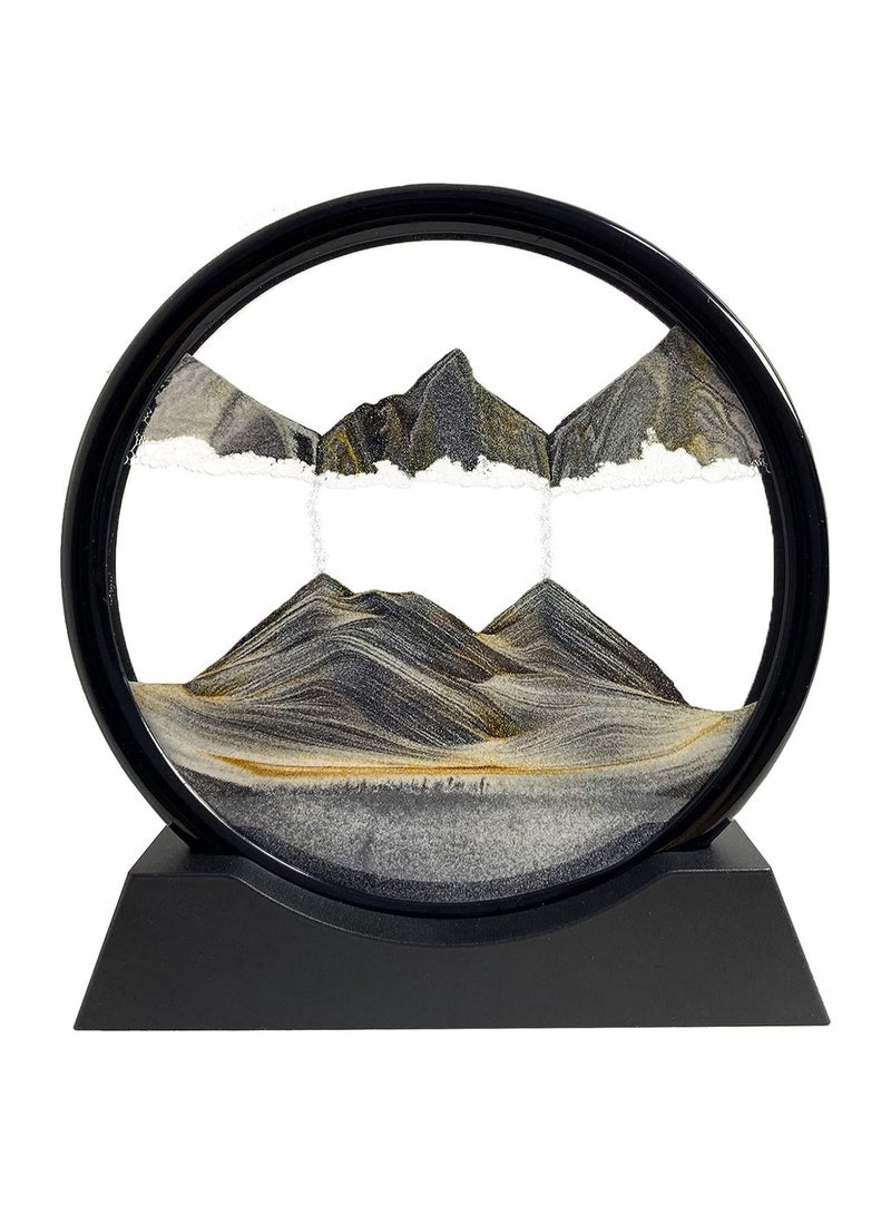 Flowing Sand Painting Moving Sand Art Picture Round Glass 3D Deep Sea Sandscape in Motion Display Flowing Sand Frame Home Office Black - Image 1