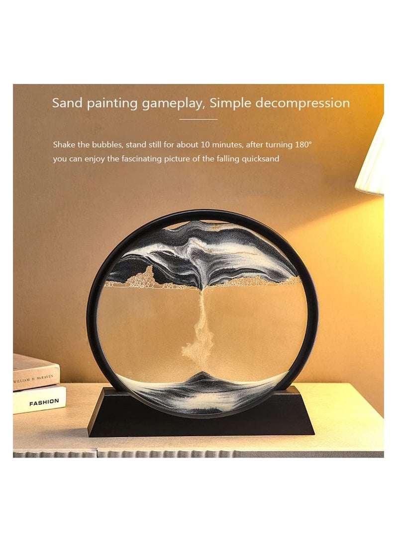 Flowing Sand Painting Moving Sand Art Picture Round Glass 3D Deep Sea Sandscape in Motion Display Flowing Sand Frame Home Office Black - Image 5