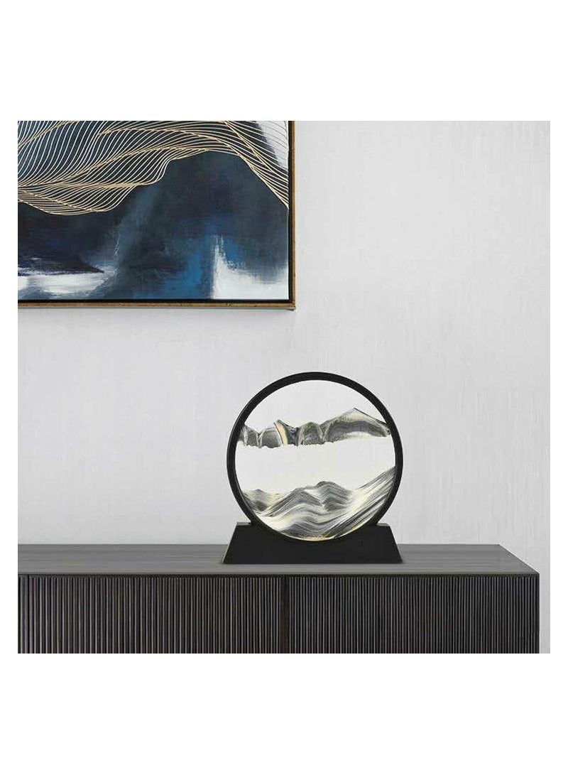 Flowing Sand Painting Moving Sand Art Picture Round Glass 3D Deep Sea Sandscape in Motion Display Flowing Sand Frame Home Office Black - Image 2