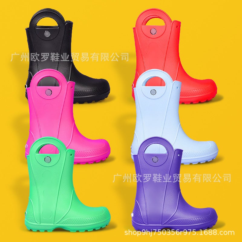 Children'S Shoes Cross Middle Tube Non-Slip Waterproof Rain Boots Outdoor Rainy Day Rubber Shoes Soft Sole Eva Shoes - Image 2