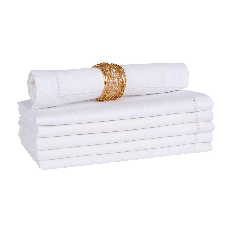 Light & Pro Lightnpro White Hemstitched Cotton Napkins Set of 6 â€“ 18x18 Inch Dinner Cloth Napkins, Soft & Washable, Elegant Table Napkins for Dining, Wedding, Special Occasions & Everyday Use - Image 1