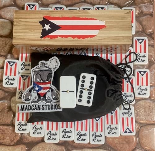 PRK 14 Puerto Rico Dominoes Set Travel Bag No Wood Box Puerto Rican Domino Set Boricua Style Accessories Double six Large Adult Size Dominos with Puerto Rico Flags - Image 5