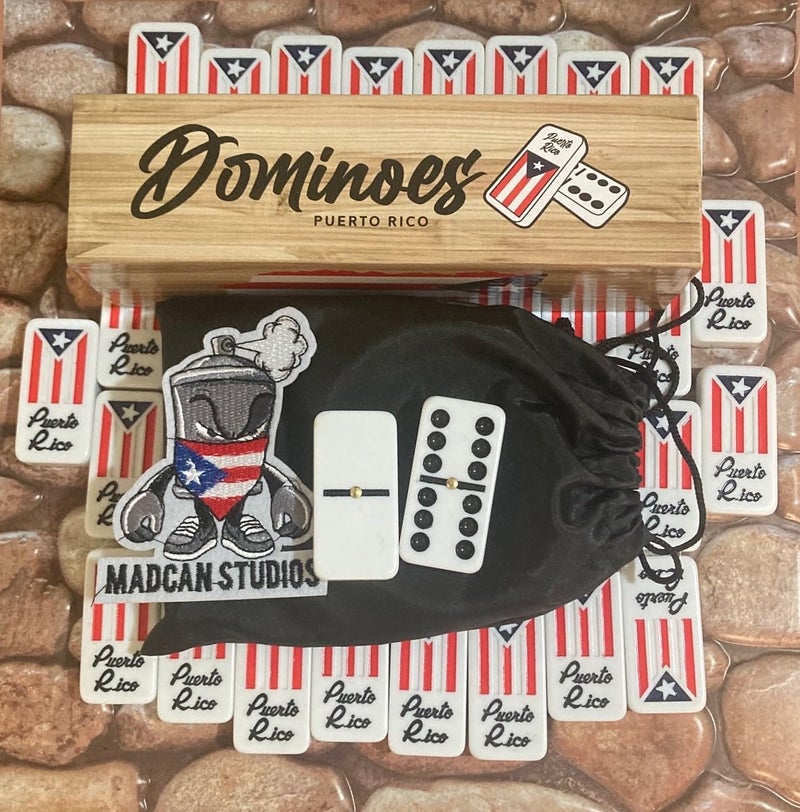 PRK 14 Puerto Rico Dominoes Set Travel Bag No Wood Box Puerto Rican Domino Set Boricua Style Accessories Double six Large Adult Size Dominos with Puerto Rico Flags - Image 3