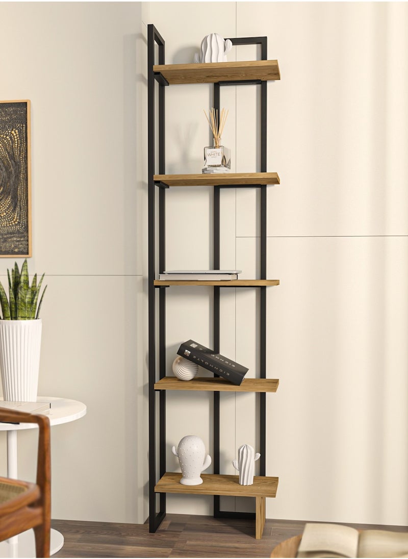 Decorotika Alice 180 tall Metal Frame Manufactured Wood Corner Bookcase | Bookshelf, Storage Rack  - Image 1