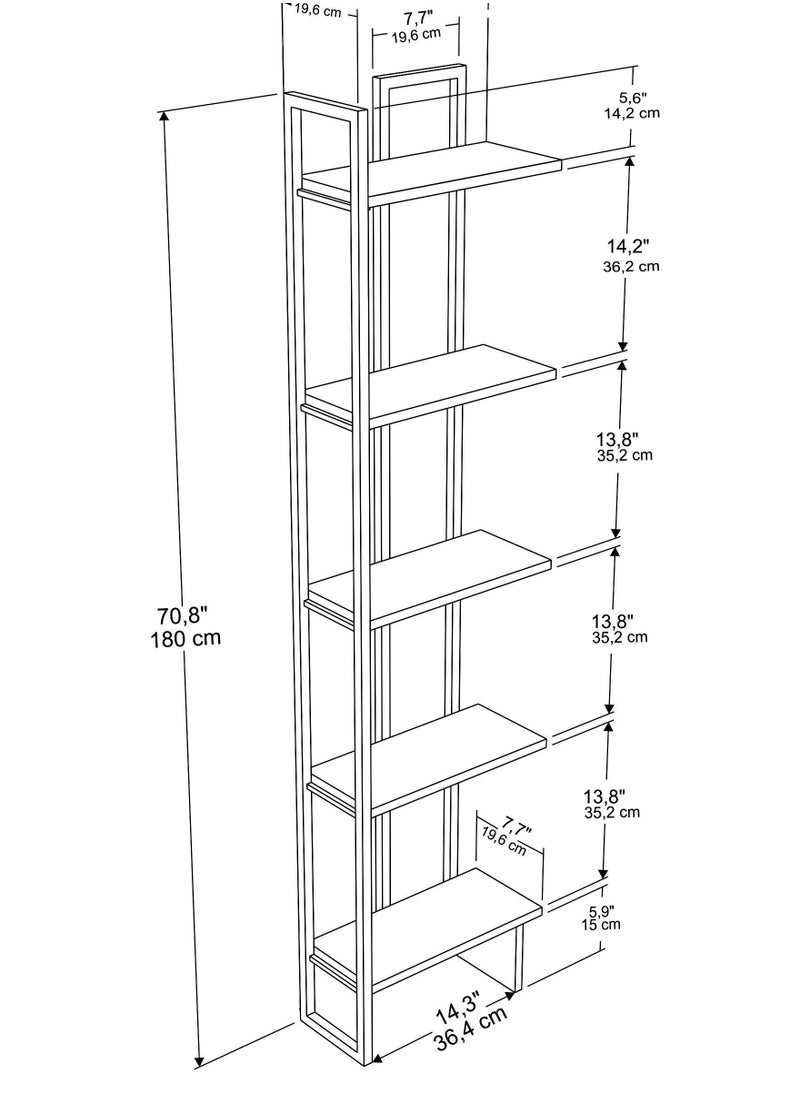 Decorotika - Alice 180 tall Metal Frame Manufactured Wood Corner Bookcase | Bookshelf, Storage Rack - Image 1