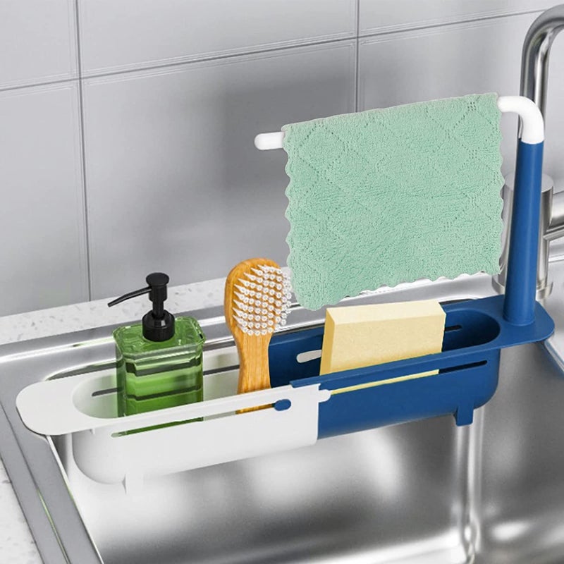 DHVAJ Updated Telescopic Sink Storage Rack Holder with Adjustable Telescopic 2in1 Sink Storage Rack Holder with Dishcloth MulticolorABS Plastic - Image 3