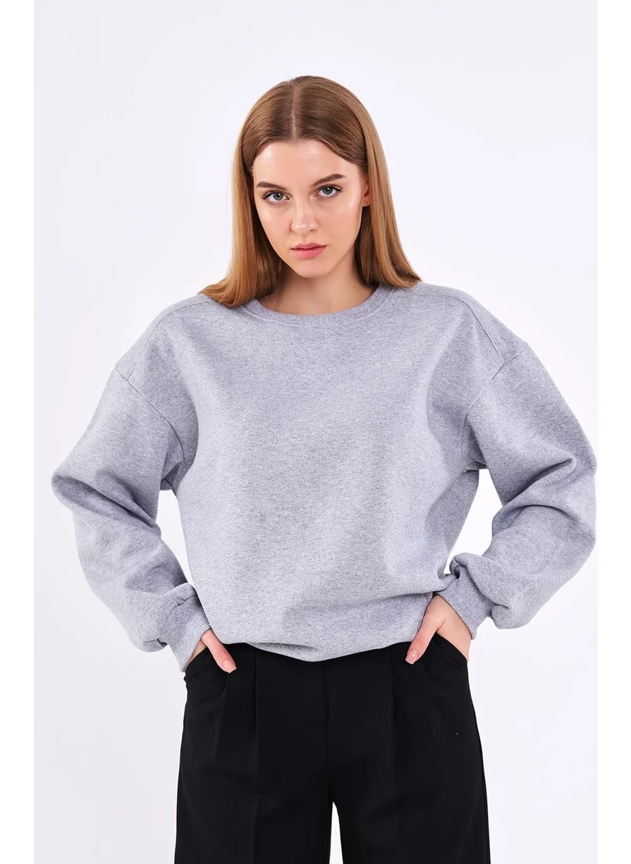 mmetalic Gray Women's Cotton Oversize Basic Crew Neck Sweatshirt