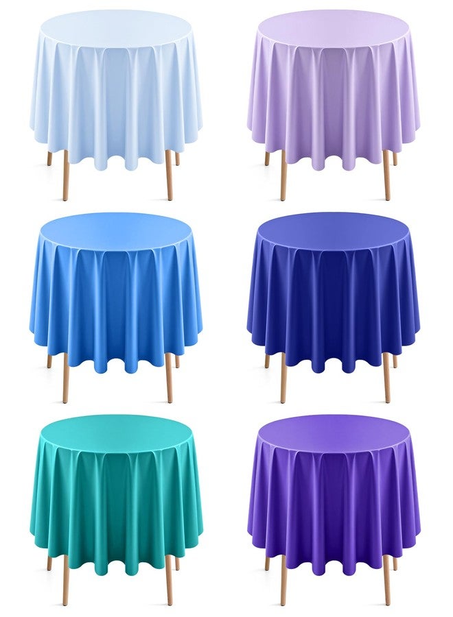 Just Shimmer 6 Pieces Blue & Purple Series Round Tablecloth, 84" Solid Color Waterproof & Spillproof Disposable Plastic Table Cover, Durable Party Tablecloth for Dining, Buffet, Picnic, Outdoor Events - Image 1