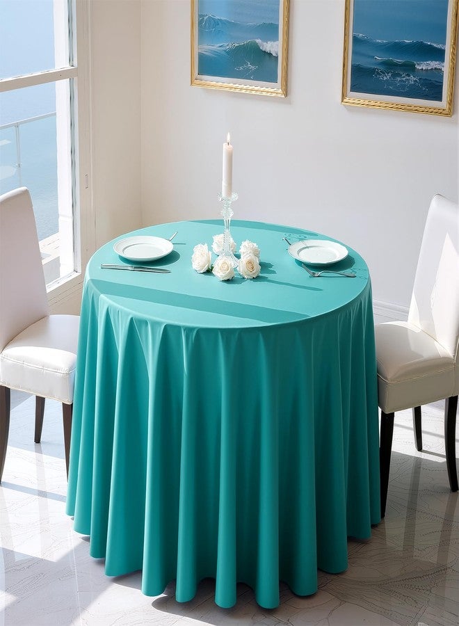 Just Shimmer 6 Pieces Blue & Purple Series Round Tablecloth, 84" Solid Color Waterproof & Spillproof Disposable Plastic Table Cover, Durable Party Tablecloth for Dining, Buffet, Picnic, Outdoor Events - Image 2
