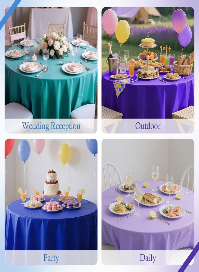 Just Shimmer 6 Pieces Blue & Purple Series Round Tablecloth, 84" Solid Color Waterproof & Spillproof Disposable Plastic Table Cover, Durable Party Tablecloth for Dining, Buffet, Picnic, Outdoor Events - Image 4