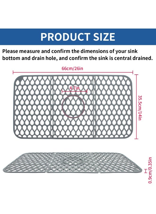 Large Silicone Kitchen Sink Mat, 26"x14" Non-Slip Farmhouse Sink Protector, Eco-Friendly & Stain-Free, Gray - Image 3