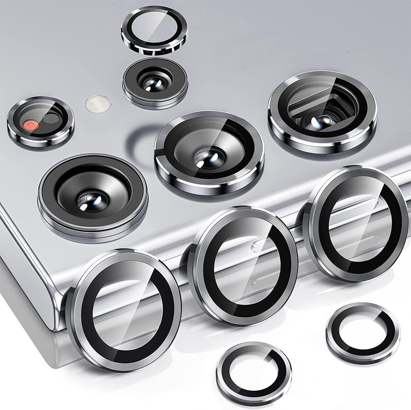 guppy Galaxy S25 Ultra Camera Lens Protector Aluminium Alloy Ring Tempered Glass Anti Scratch Decorative Camera Cover Accessories for Galaxy S25 Ultra 5G-Gray - Image 2