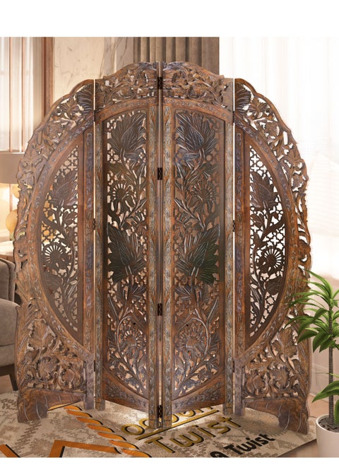 Wooden Twist Partition Screen Room Divider In 4 Panel