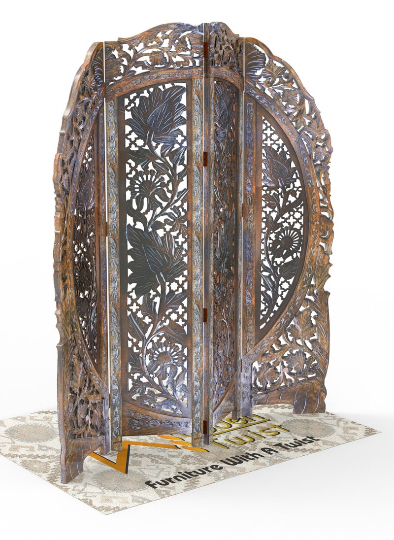 Wooden Twist - Wooden Twist Partition Screen Room Divider In 4 Panel - Image 1