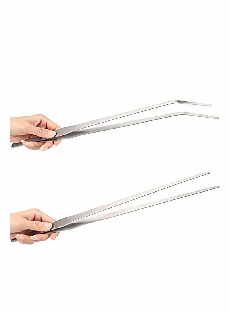 SYOSI Aquarium Tweezers Extra Long 15 inches, Stainless Steel Straight and Curved Tweezers for Fish Tank Plant Aquascape Tools, Feeding Tongs  - Image 1