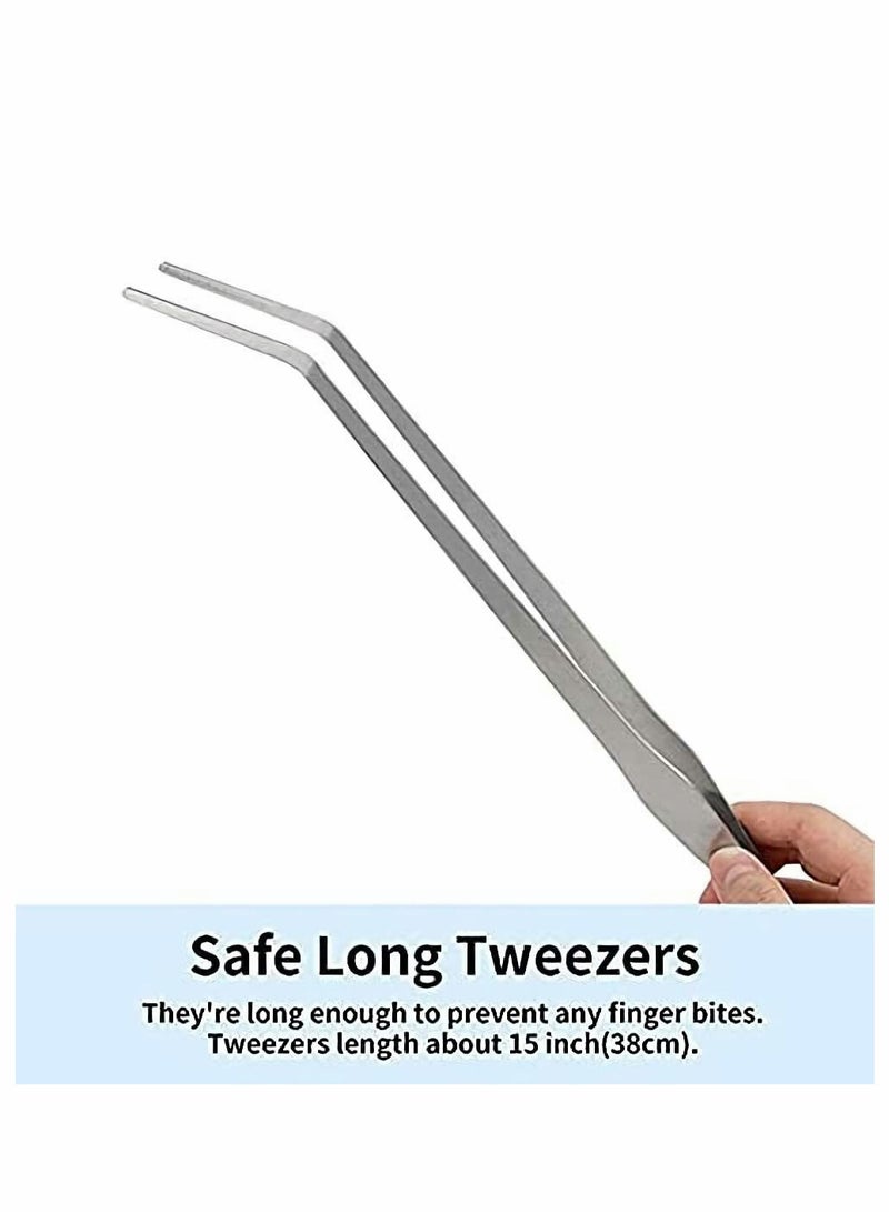 SYOSI Aquarium Tweezers Extra Long 15 inches, Stainless Steel Straight and Curved Tweezers for Fish Tank Plant Aquascape Tools, Feeding Tongs  - Image 4