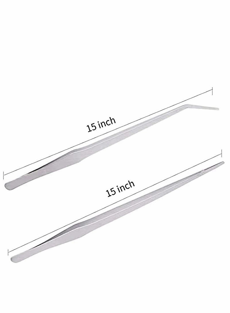 SYOSI Aquarium Tweezers Extra Long 15 inches, Stainless Steel Straight and Curved Tweezers for Fish Tank Plant Aquascape Tools, Feeding Tongs  - Image 2