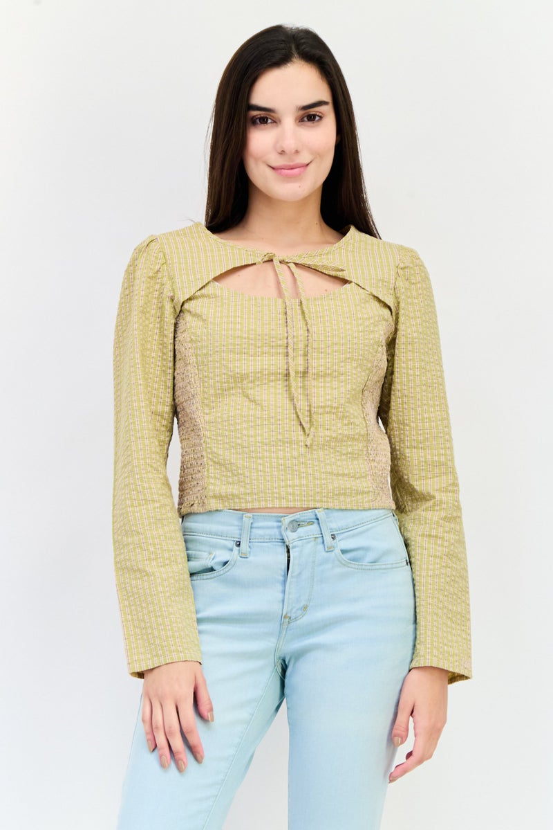 Levi's Women Tie Neck Long Sleeve Checkered Blouse, Multicolor  - Image 1
