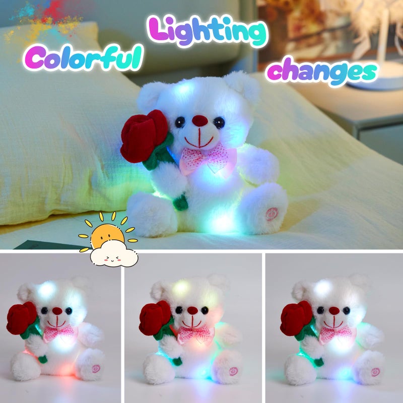 BSTAOFY Light up White Teddy Bear LED Stuffed Animal with Rose Soft Nightlight Glow Bear Plush Toy Gifts for Kids Mom Girls Birthday Christmas Valentineâ€˜s Day, 8" (Red) - Image 5