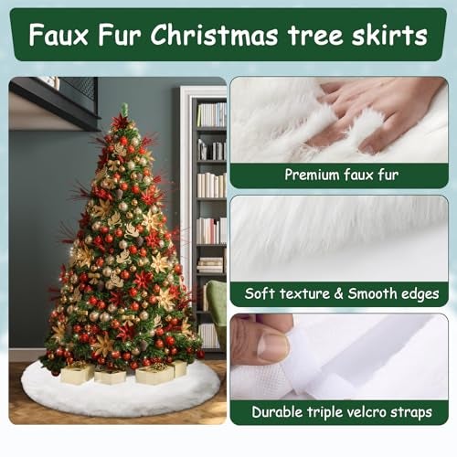 AOGU 48 Inch Faux Fur Christmas Tree Skirt White Plush Skirt for Merry Christmas Party Christmas Tree Decoration - Image 4