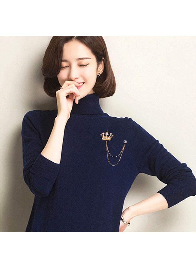 يُسلِّم بروش تاج معلق مكون من قطعتين، مزين بأحجار كريمة ونقش وكريستال معدني، مناسب للبدلات، دبوس صدر مرصع بأحجار الراين بتصميم عتيق، ذهبي وفضي - Image 4