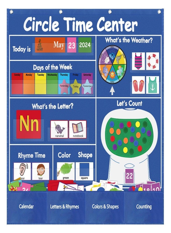 BOHEMIABY Circle Time Learning Center Classroom Pocket Chart, Circle Time Calendar Preschool, Educational Pocket Chart Teaching Materials, Learning Calendar Weather Counting Letter Color Shape etc - Image 1