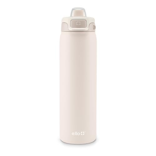 Ello Pop & Fill 22oz Stainless Steel Water Bottle with Quick Fill Technology, Double Walled and Vacuum Insulated Metal, Leak Proof Locking Lid, Sip and Chug, Reusable, BPA Free, Tonal Cream - Image 1