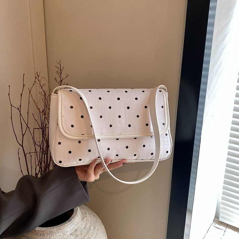 New Commuter Single Room Bag 2024 All-Match Fashion Underarm Popular Wave Dot Sweet Elegant Baguette Bag Black Blue - Image 1