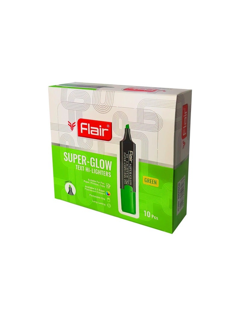 Flair مجموعة من 10 أقلام تحديد فائقة اللمعان بطرف مشطوف باللون الأخضر - Image 1