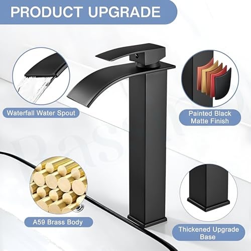 BASSINO 12 Inches Stylish Hot and Cold Water Mixer/Brass Bathroom Faucet with Single Lever/Waterfall Bathroom Basin Faucets/Taps for Bathrooms(Black) - Image 5