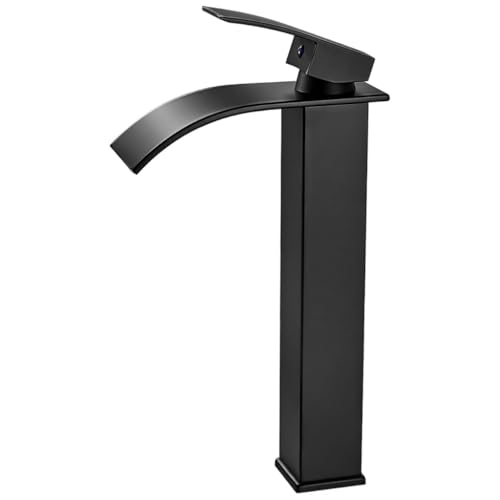 BASSINO 12 Inches Stylish Hot and Cold Water Mixer/Brass Bathroom Faucet with Single Lever/Waterfall Bathroom Basin Faucets/Taps for Bathrooms(Black) - Image 1