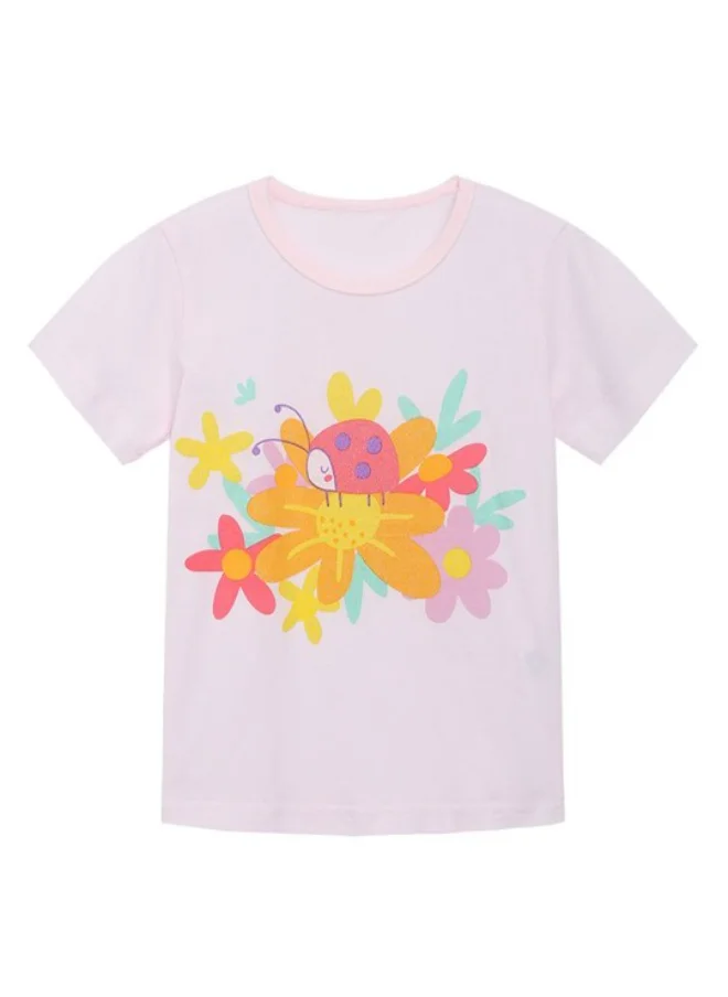 يونيكي White Crew Neck Short Sleeve Printed Top
