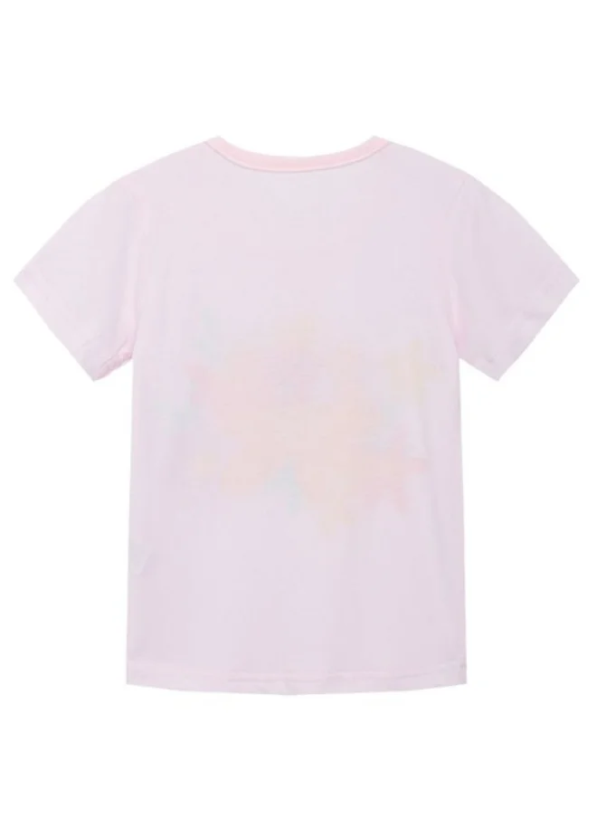 يونيكي White Crew Neck Short Sleeve Printed Top
