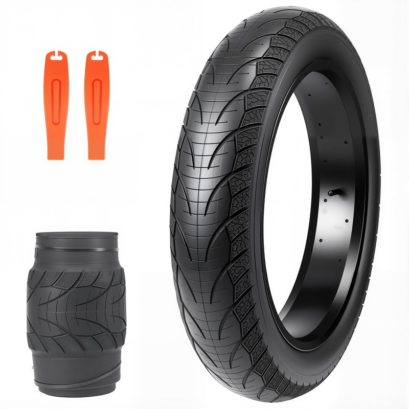 BALINGE E Bike Fat tire 20 x 4 1 Pack Heavy Duty High-Performance Wear-Resistant E-Bike Mountain Snow Bike Tyre ï¼ŒFat Bike Tiresï¼Œ20x4.0 Fat tireï¼ŒBlackï¼Œ1 tire 2 levers - Image 1