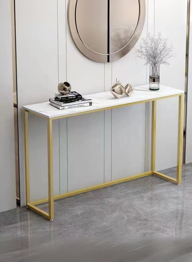 fashionhome Premium Console Table for Entryway Faux Marble Table with Golden Frame for Living Room Office  - Image 1