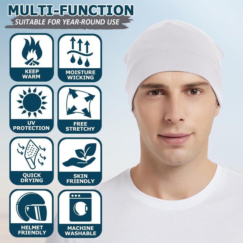 Headshion Cotton Skull Caps for Men Women,4-Pack Lightweight Beanie Sleep Hats Breathable Helmet Liner - Image 3