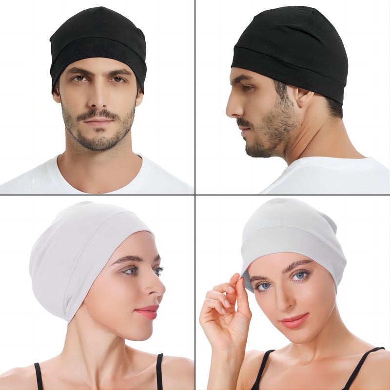 Headshion Cotton Skull Caps for Men Women,4-Pack Lightweight Beanie Sleep Hats Breathable Helmet Liner - Image 5