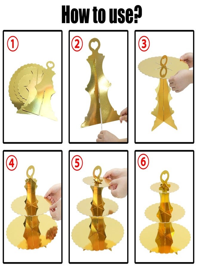 Wuyituart 2 Pack 3-Tier Cupcake Stands Gold Cardboard Cupcake Tower Display Stands for Dessert Pastry Cup Cake - Image 3