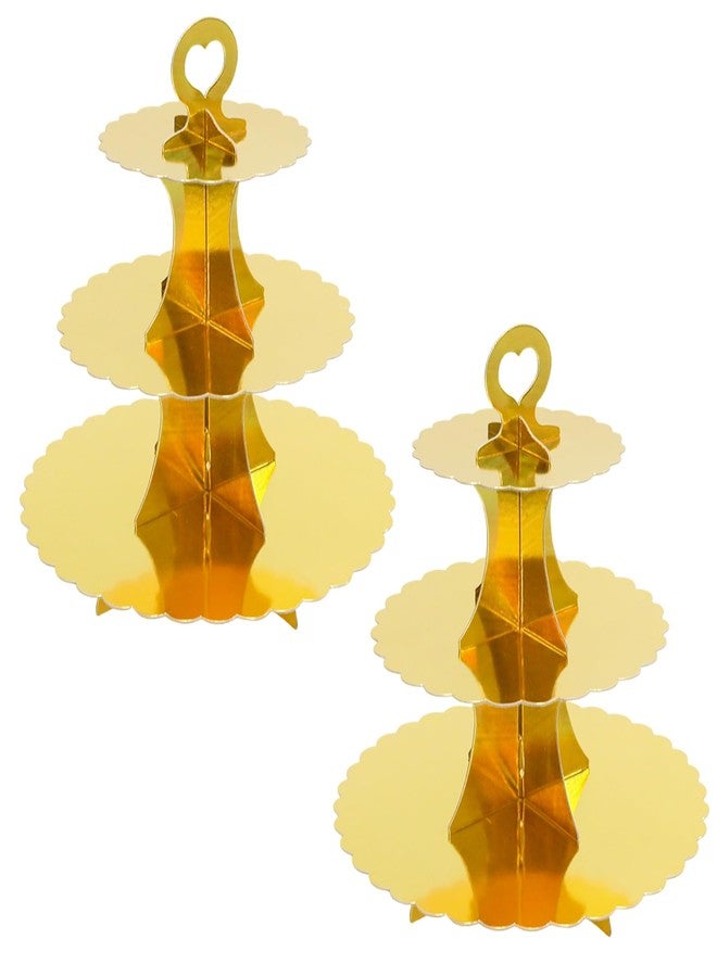 Wuyituart 2 Pack 3-Tier Cupcake Stands Gold Cardboard Cupcake Tower Display Stands for Dessert Pastry Cup Cake - Image 1