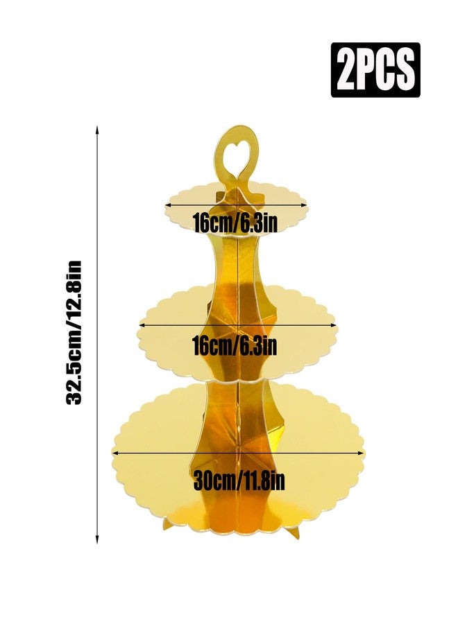 Wuyituart 2 Pack 3-Tier Cupcake Stands Gold Cardboard Cupcake Tower Display Stands for Dessert Pastry Cup Cake - Image 2