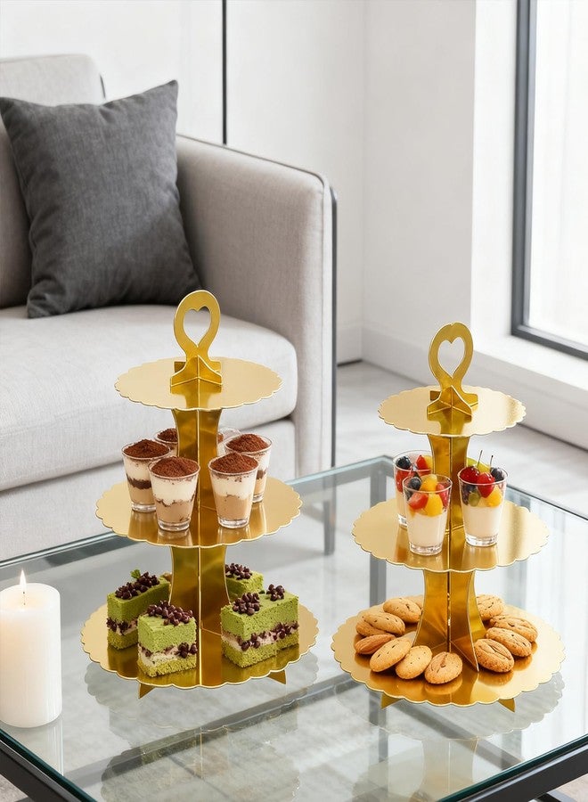 Wuyituart 2 Pack 3-Tier Cupcake Stands Gold Cardboard Cupcake Tower Display Stands for Dessert Pastry Cup Cake - Image 5