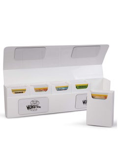 Monster Protectors Monster Protectors Magnetic Five Deck Box - White, Holds 375 Gaming TCGs, Self-Locking Closure, Compatible w Standard & Smaller Size Gaming Trading Cards, Removable Construction  - Image 1